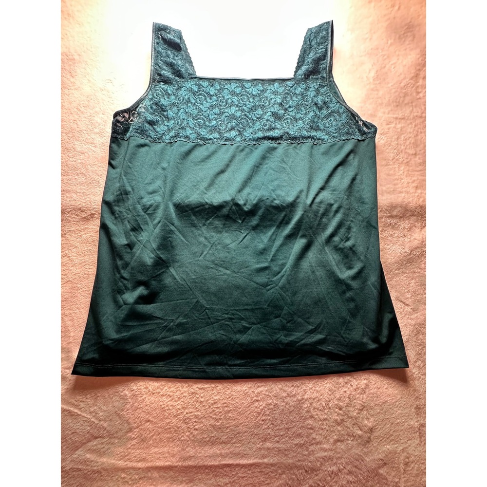 CJ Banks Women 3X Teal Green Lace Trim Knit Camisole Tank Top Square Neck-19